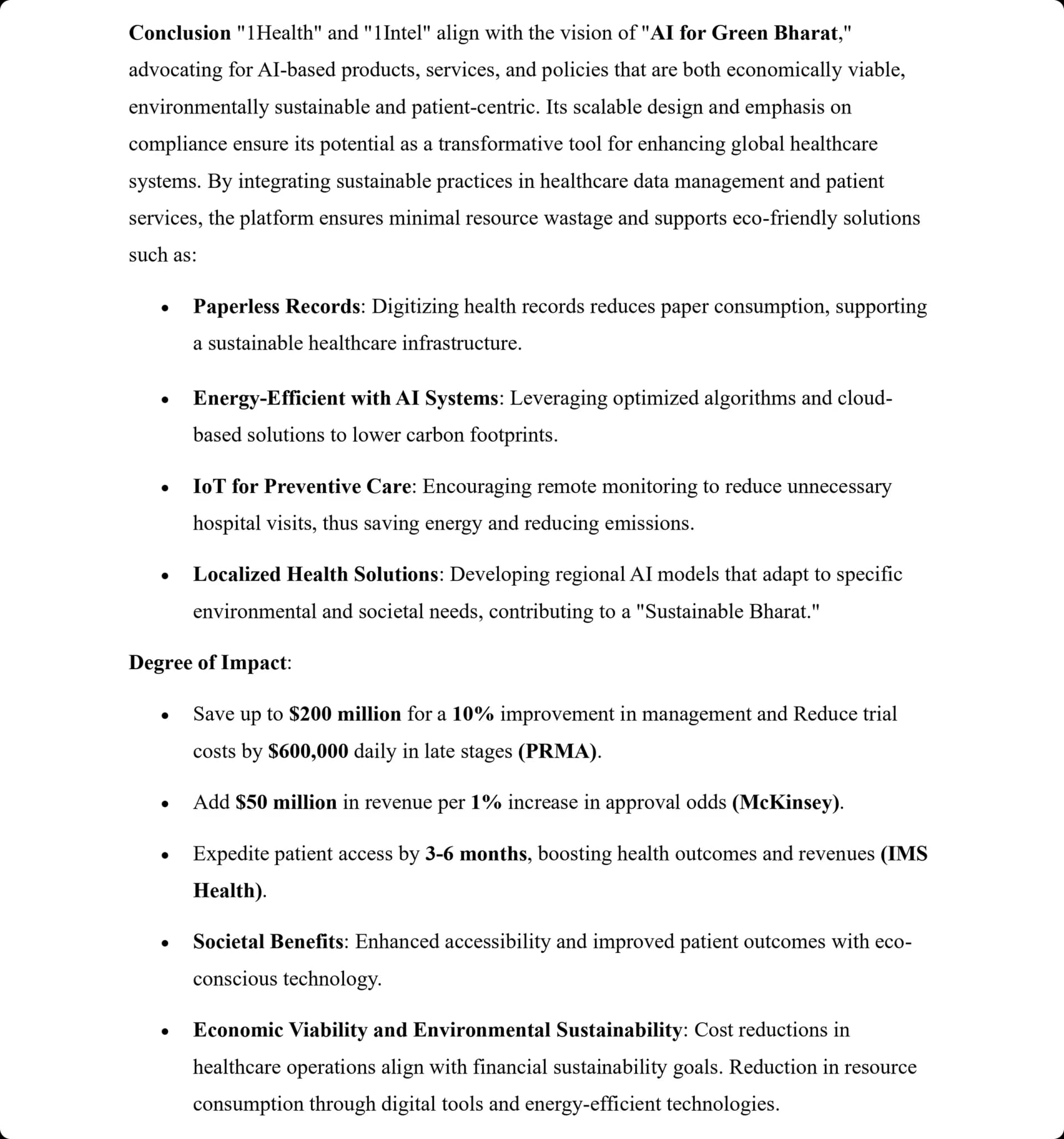1health-1intel - Conclusion & Degree of Impact